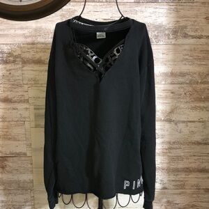 Pink Victoria's Secret sweatshirt crew neck top size medium black and white​​​